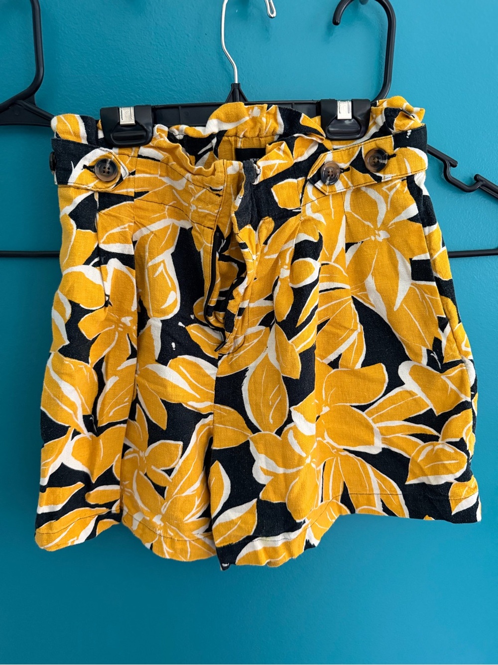 Who What Wear Yellow Floral High-Waist Paperbag Shorts